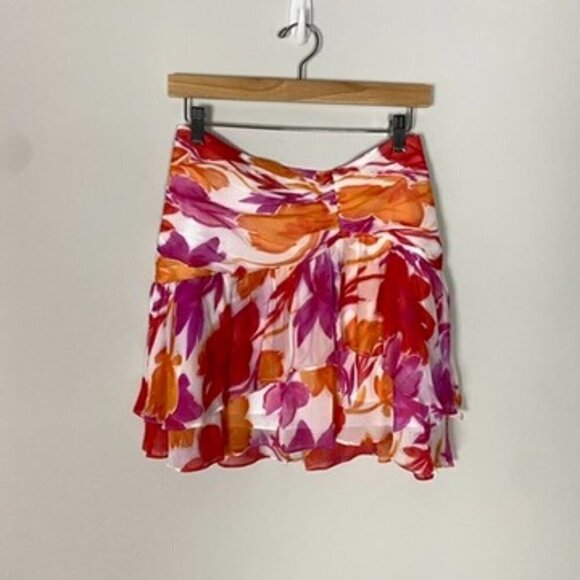 Milly Mira Paper Peony Print Skirt Mini Floral Womens 4 Ruffle Scrunched - Picture 2 of 8